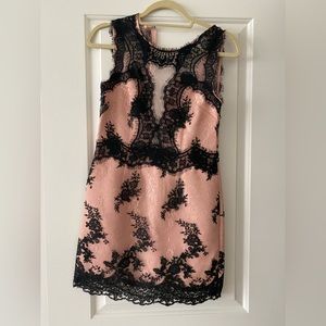 Topshop top shop sleeveless black nude lace mini dress size 4